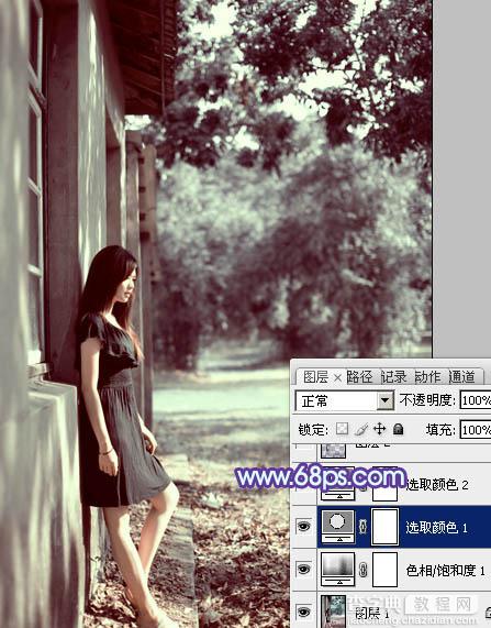 photoshop利用通道替换将房檐下美女图片增加上柔和的蓝色效果10
