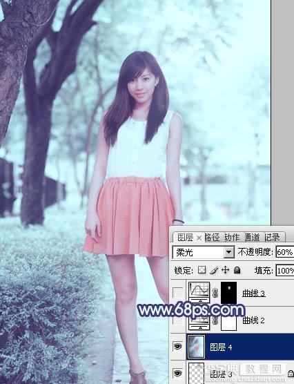 Photoshop给绿树边的美女增加甜美清爽的淡调青蓝色24