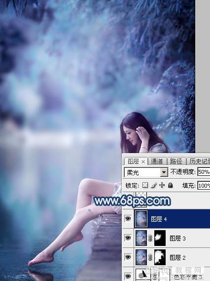 Photoshop为江景美女图片打造唯美梦幻的蓝紫色32