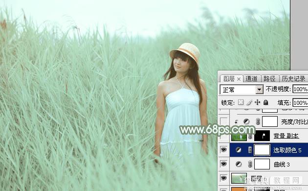 Photoshop为绿草中的美女加上甜美的淡调青绿色39