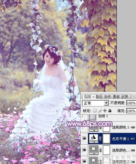Photoshop将荡秋千的新娘图片增加唯美的淡调蓝黄色20