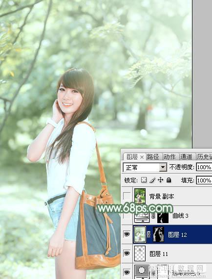 Photoshop为绿树下的美女图片加上唯美朦胧的淡绿色33
