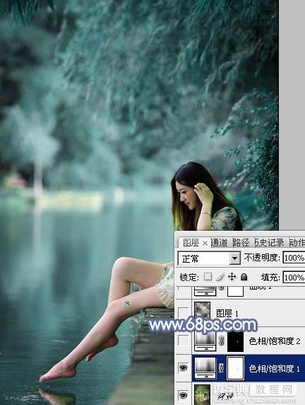 Photoshop为溪边美女图片打造梦幻的淡蓝色6