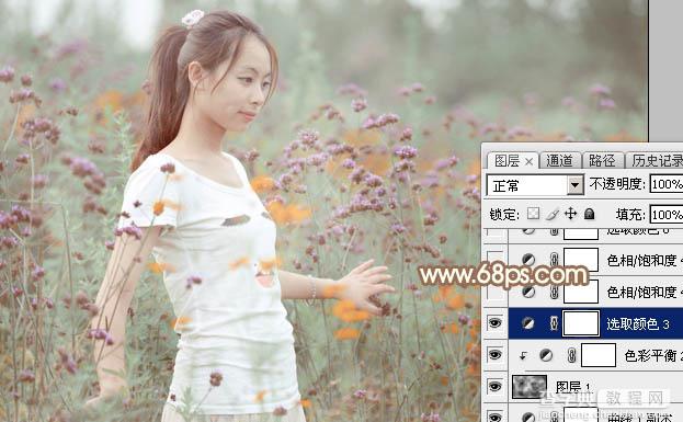 Photoshop为花丛中的美女加上甜美的淡粉色36