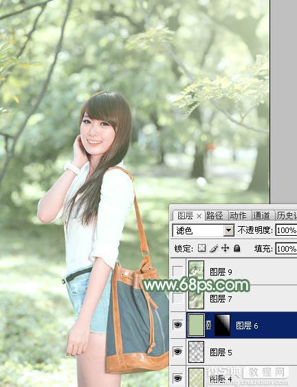 Photoshop为绿树下的美女图片加上唯美朦胧的淡绿色27