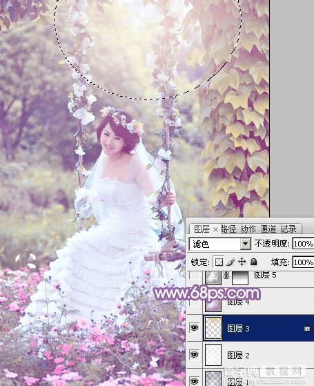 Photoshop将荡秋千的新娘图片增加唯美的淡调蓝黄色27