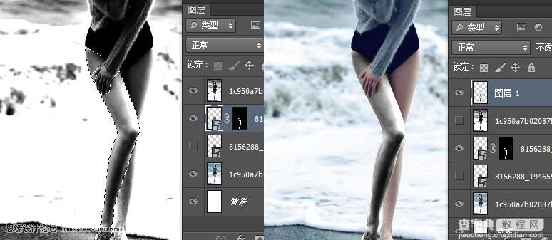 Photoshop给海边美女腿部添加豹纹图案教程7
