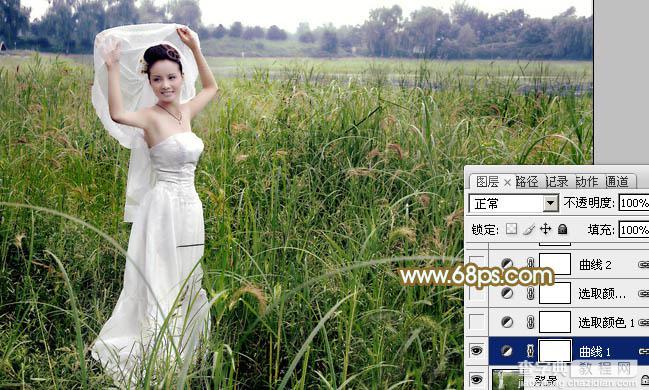 Photoshop将芦苇中的美女图片增加流行的青黄色效果4