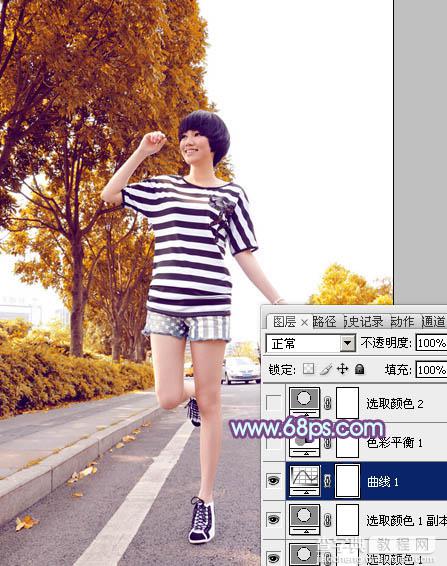Photoshop将公路上的美女调制出清爽的紫绿色效果11