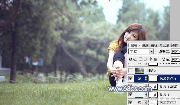 Photoshop为草地上的美女加上柔美的淡调青黄色36