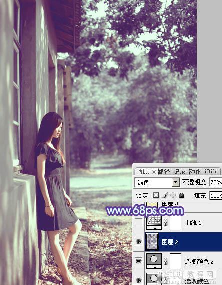 photoshop利用通道替换将房檐下美女图片增加上柔和的蓝色效果16