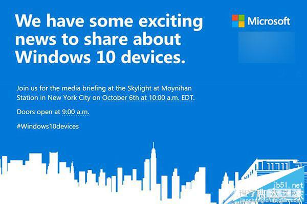 [网址查看]微软纽约Win10新品发布会倒计时:10月6日北京时间晚上10点1