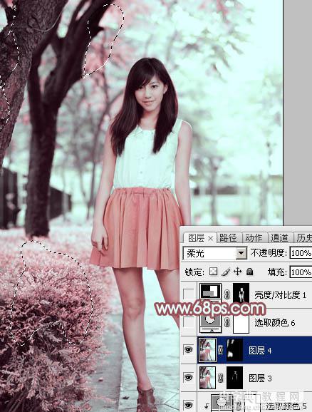 Photoshop为树下的美女图片调制出甜美的粉调青红色34