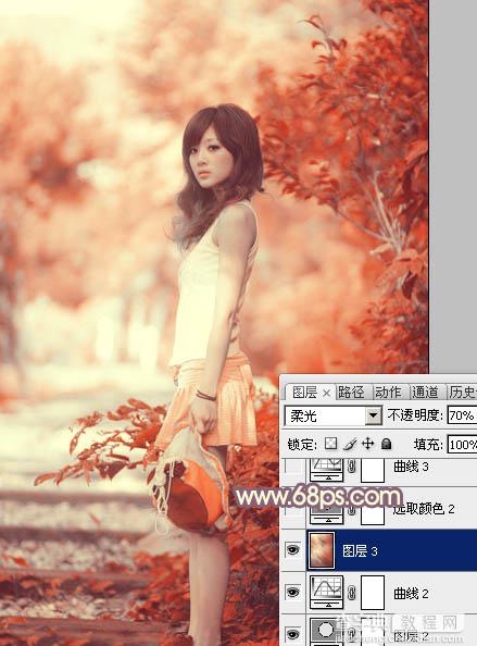 Photoshop将外景人物图片打造出小清新橙红色效果15