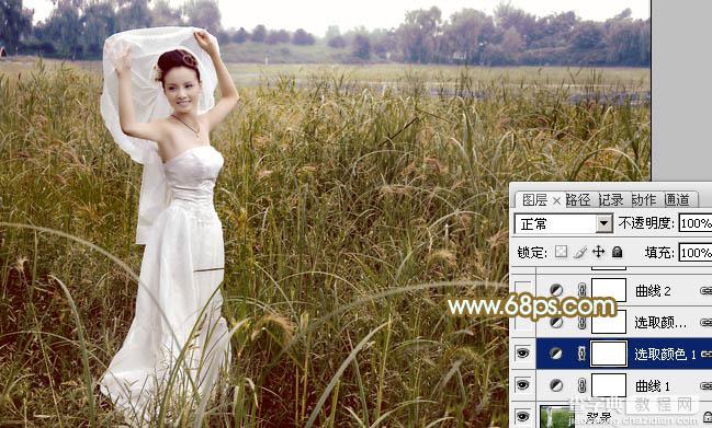 Photoshop将芦苇中的美女图片增加流行的青黄色效果10