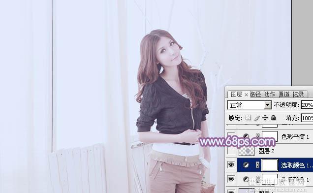 Photoshop为室内美女调制出柔和的韩系淡紫色13