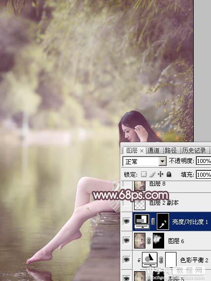 Photoshop为湖边的美女加上淡淡的粉褐色34