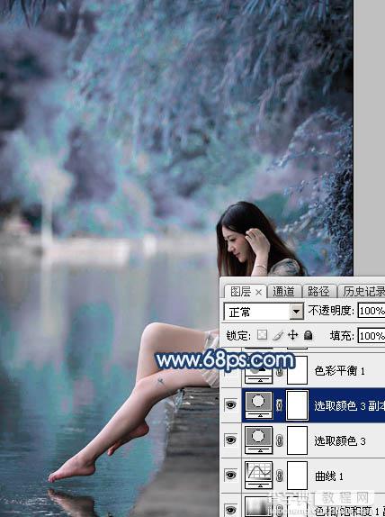 Photoshop为江景美女图片打造唯美梦幻的蓝紫色18