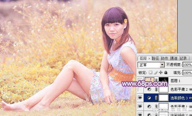 Photoshop将坐在草地上人物图片调制出淡淡的暖紫色22