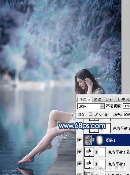 Photoshop为江景美女图片打造唯美梦幻的蓝紫色23