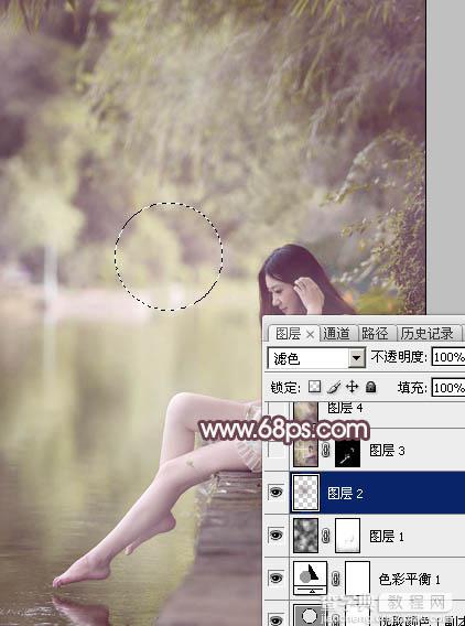 Photoshop为湖边的美女加上淡淡的粉褐色26