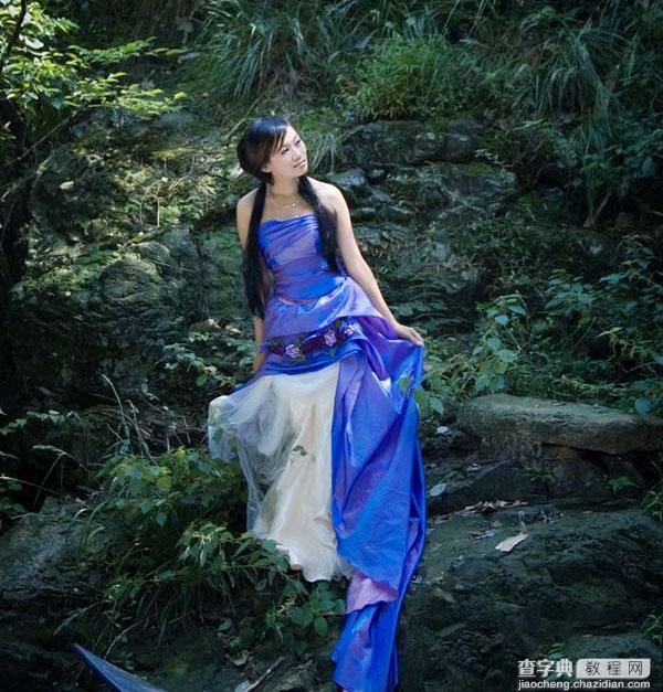 Photoshop将坐在岩石上的美女制作成在溪水中效果2