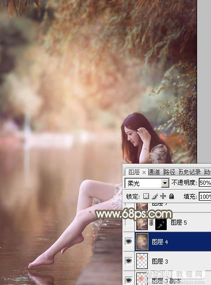Photoshop将河景美女图片打造甜美的红褐色41