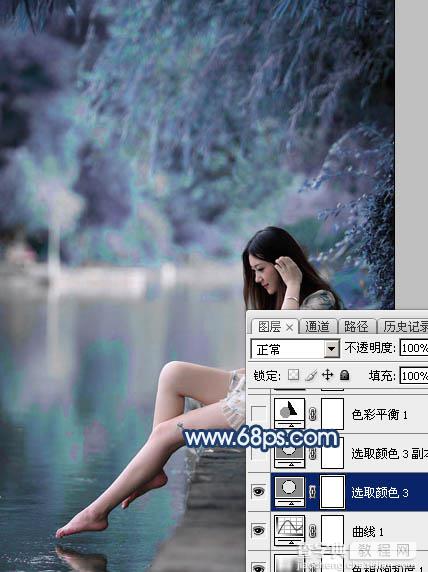 Photoshop为江景美女图片打造唯美梦幻的蓝紫色17