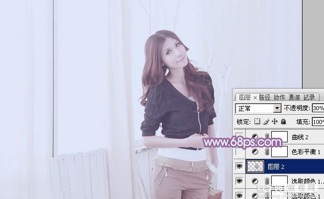 Photoshop为室内美女调制出柔和的韩系淡紫色14