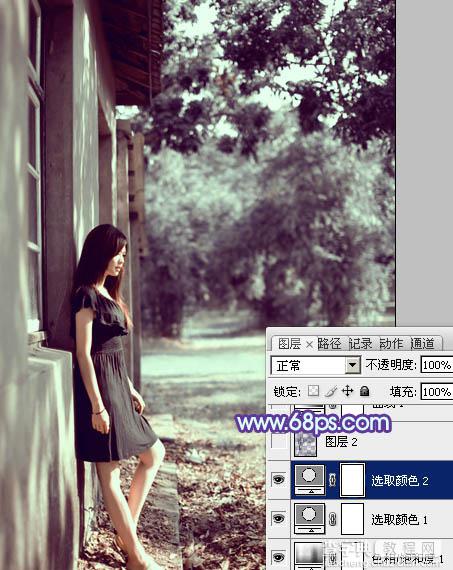 photoshop利用通道替换将房檐下美女图片增加上柔和的蓝色效果15