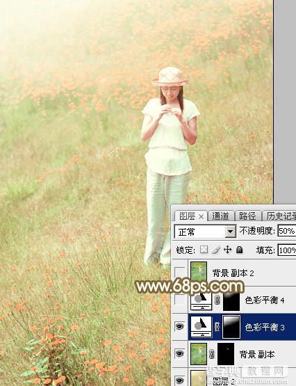 Photoshop调制出甜美的韩系粉红色野花中的美女图片37