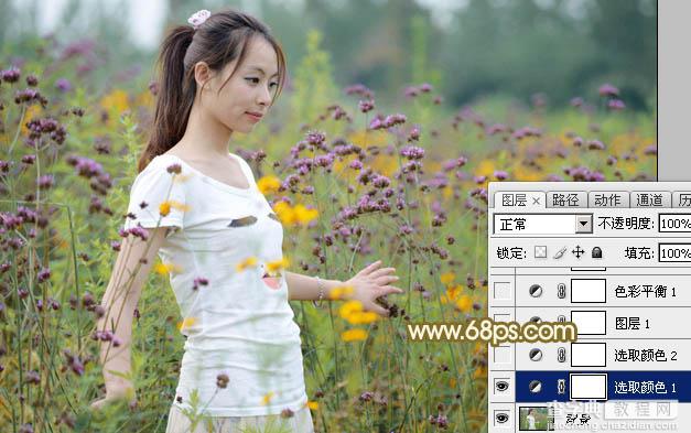 Photoshop为野花中的美女打造出唯美的粉黄色6