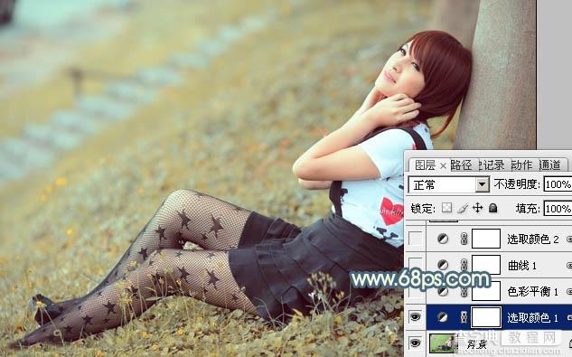 Photoshop将草地美女调制出淡淡的黄青色效果8