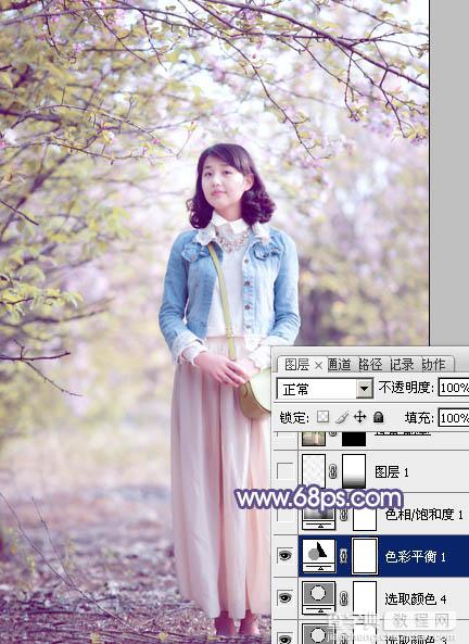 Photoshop为春季花木下的美女加上梦幻的粉紫色26