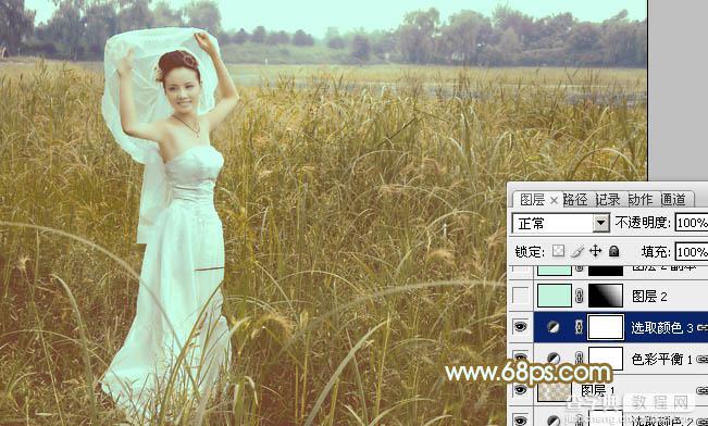 Photoshop将芦苇中的美女图片增加流行的青黄色效果24