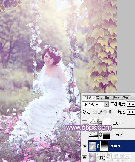 Photoshop将荡秋千的新娘图片增加唯美的淡调蓝黄色28