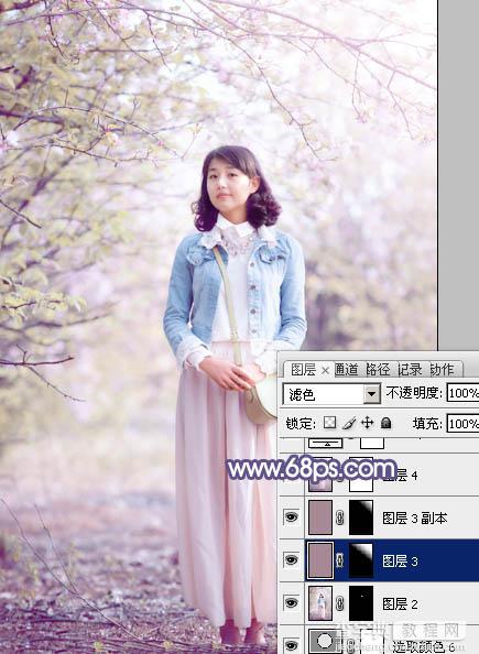 Photoshop为春季花木下的美女加上梦幻的粉紫色40