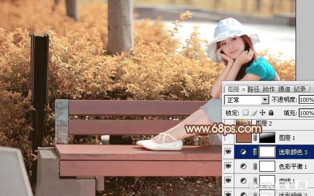 教你如何用Photoshop给长凳上的美女加上柔美的红褐色23