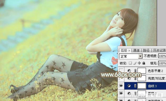 Photoshop将草地美女图片打造柔美的韩系粉黄色34