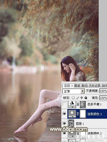 Photoshop将河景美女图片打造甜美的红褐色32