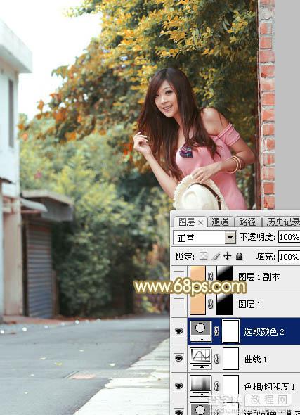 Photoshop为村道上的美女加上绚丽的秋季阳光色18