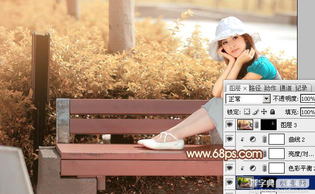 教你如何用Photoshop给长凳上的美女加上柔美的红褐色29