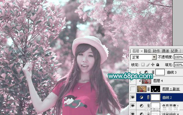 Photoshop为树林人物图片调制出梦幻的淡调青紫色25