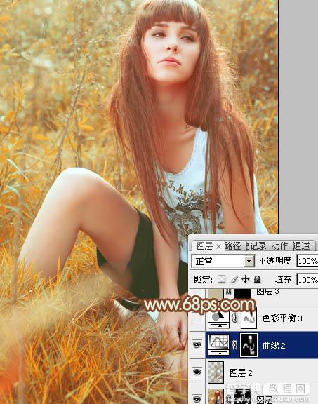 Photoshop将坐草地的美女增加上秋季橙色调35