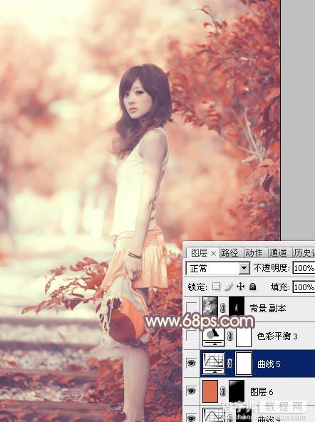 Photoshop将外景人物图片打造出小清新橙红色效果33