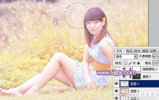 Photoshop将坐在草地上人物图片调制出淡淡的暖紫色29