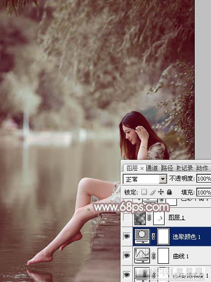 Photoshop将水边的美女加上梦幻的中性淡褐色13