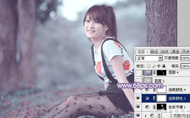 photoshop利用通道替换为树林美女增加柔美的淡调蓝紫色25