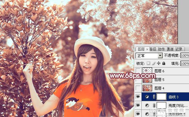 Photoshop为树林中人物图片增加鲜丽的橙褐色45