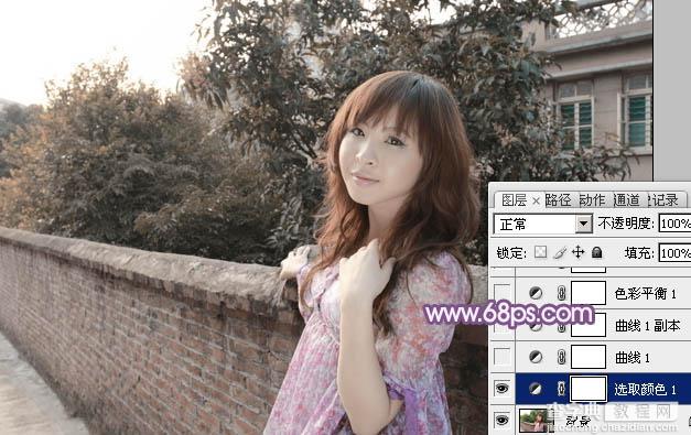 photoshop将靠在围墙边的美女图片调制出甜美的暗紫色6